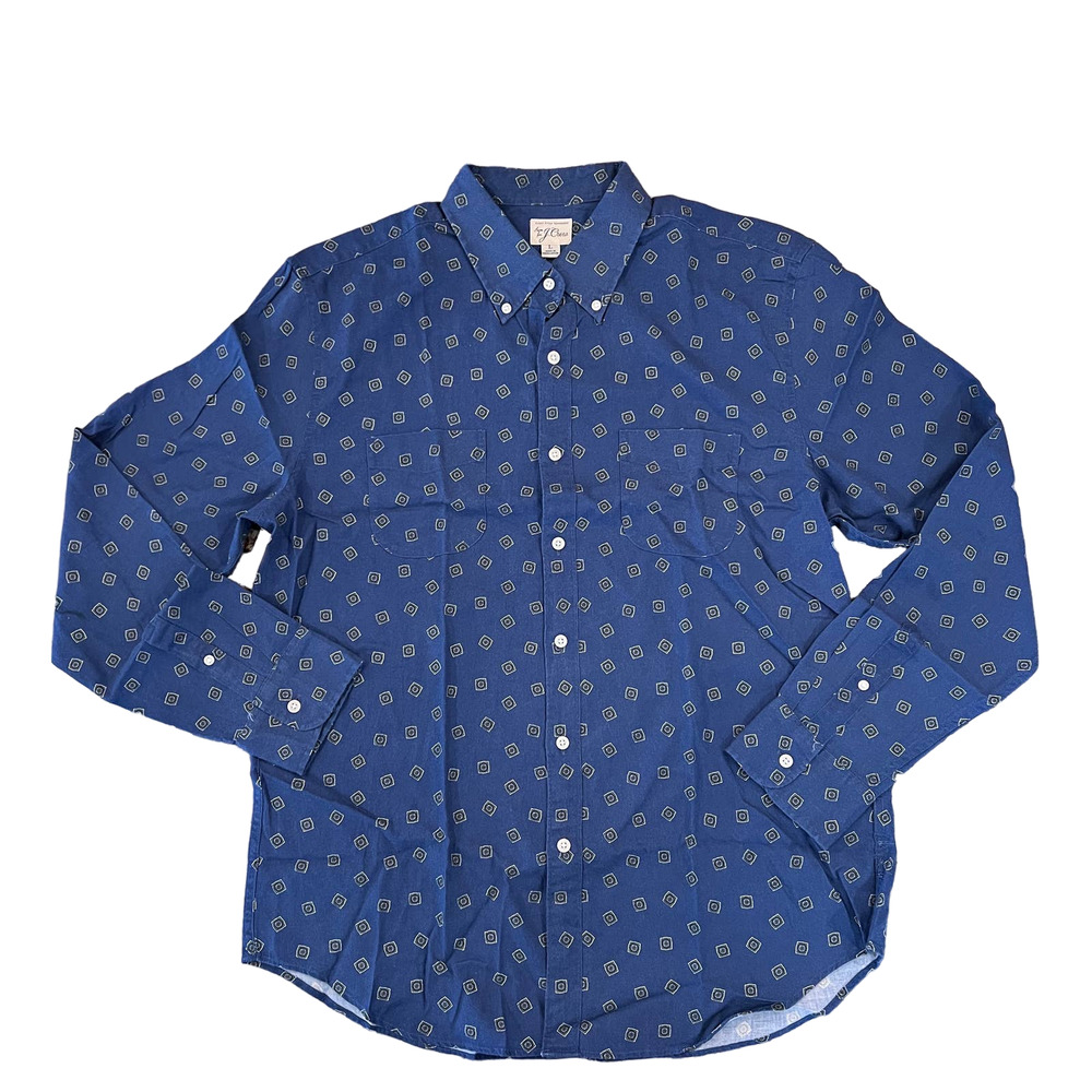 NWT J. Crew Men's Square Flower Blue/Green Cotton-Wool Challis 2 Pocket Shirt